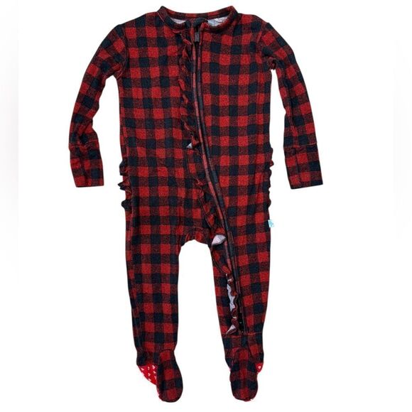 Posh Peanut Red & Black Buffalo Plaid Bamboo  Zipper Footie Sleeper - Picture 3 of 4